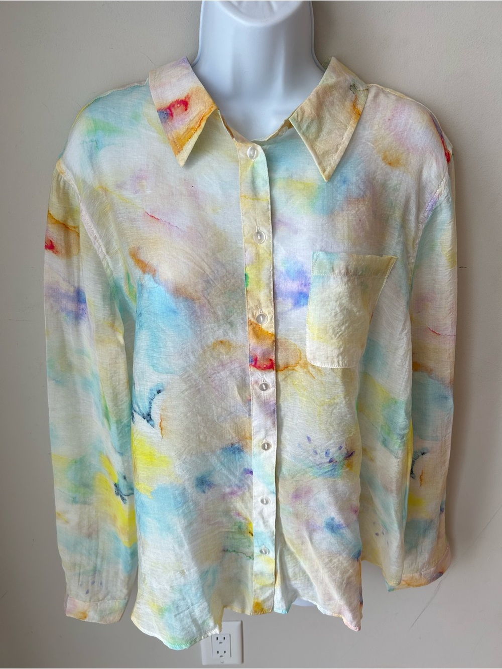 Charlie B Watercolor Print Button Front Shirt XXL NWT - Mermaidcore Artsy